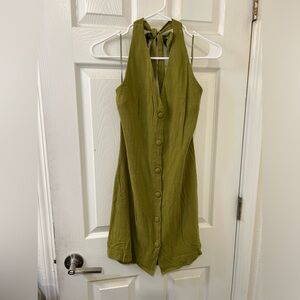 Olive green button down halter dress